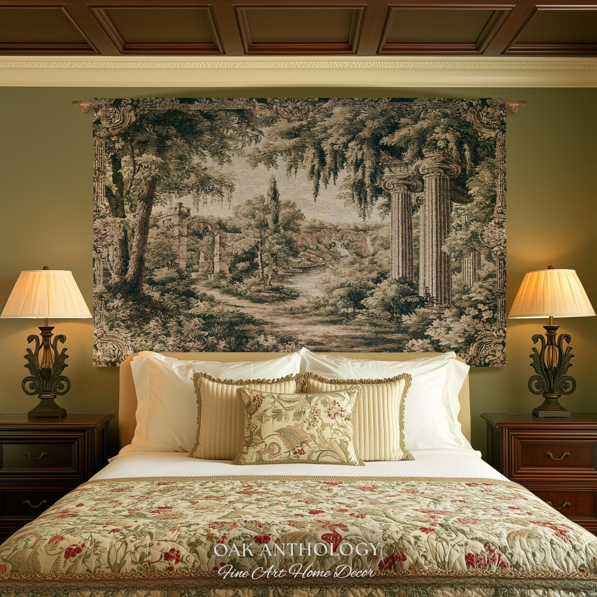 Classical Columns Garden Ruins Landscape Tapestry Woven Wall Hanging | Neoclassical Estate Vista Architectural Botanical Nature Textile Art