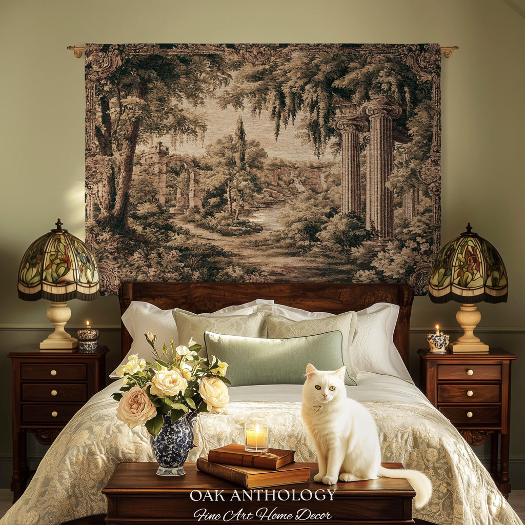 Classical Columns Garden Ruins Landscape Tapestry Woven Wall Hanging | Neoclassical Estate Vista Architectural Botanical Nature Textile Art