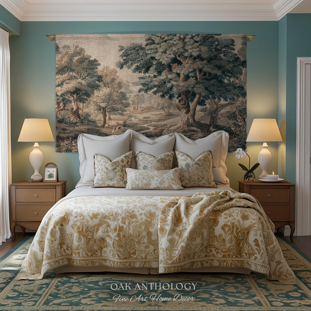 Charming Woodland Stream Scene Woven Tapestry Verdure Wall Art | Traditional Old World Charm Decor Forest Interior Jacquard Throw Blanket