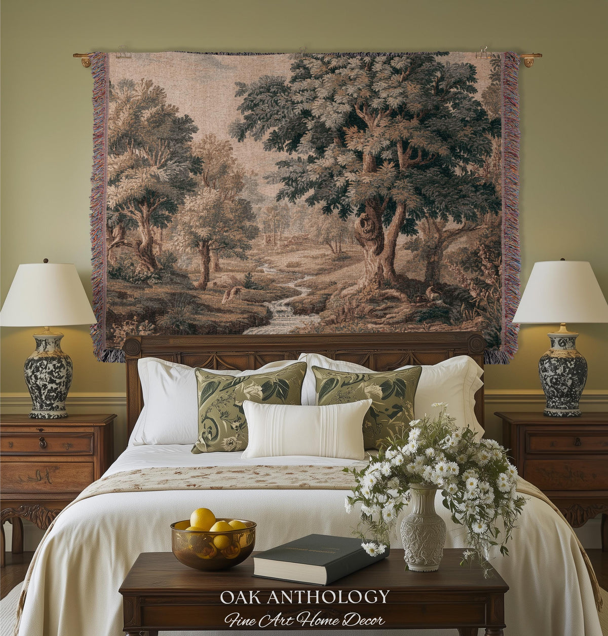 Charming Woodland Stream Scene Woven Tapestry Verdure Wall Art | Traditional Old World Charm Decor Forest Interior Jacquard Throw Blanket