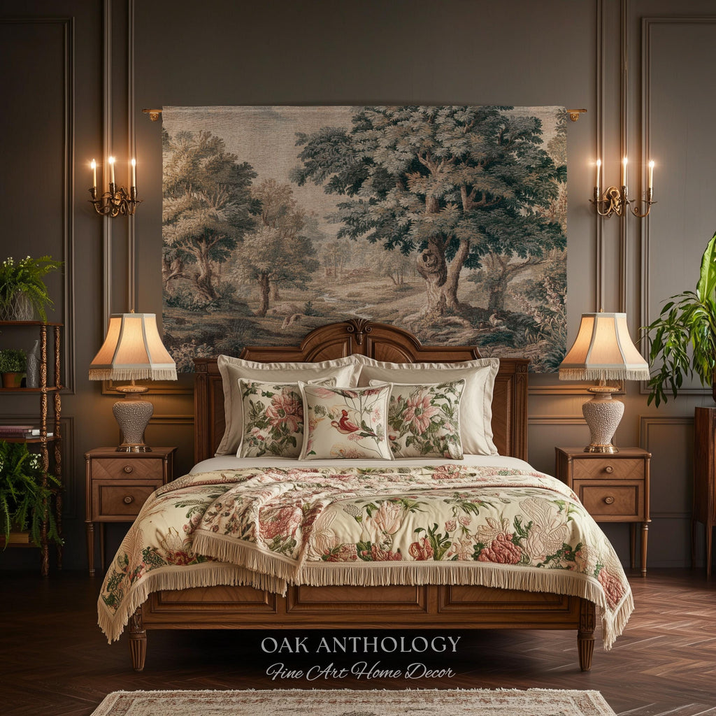 Charming Woodland Stream Scene Woven Tapestry Verdure Wall Art | Traditional Old World Charm Decor Forest Interior Jacquard Throw Blanket