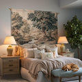 Charming Woodland Stream Scene Woven Tapestry Verdure Wall Art | Traditional Old World Charm Decor Forest Interior Jacquard Throw Blanket
