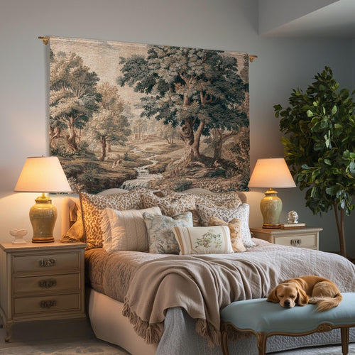 Charming Woodland Stream Scene Woven Tapestry Verdure Wall Art | Traditional Old World Charm Decor Forest Interior Jacquard Throw Blanket