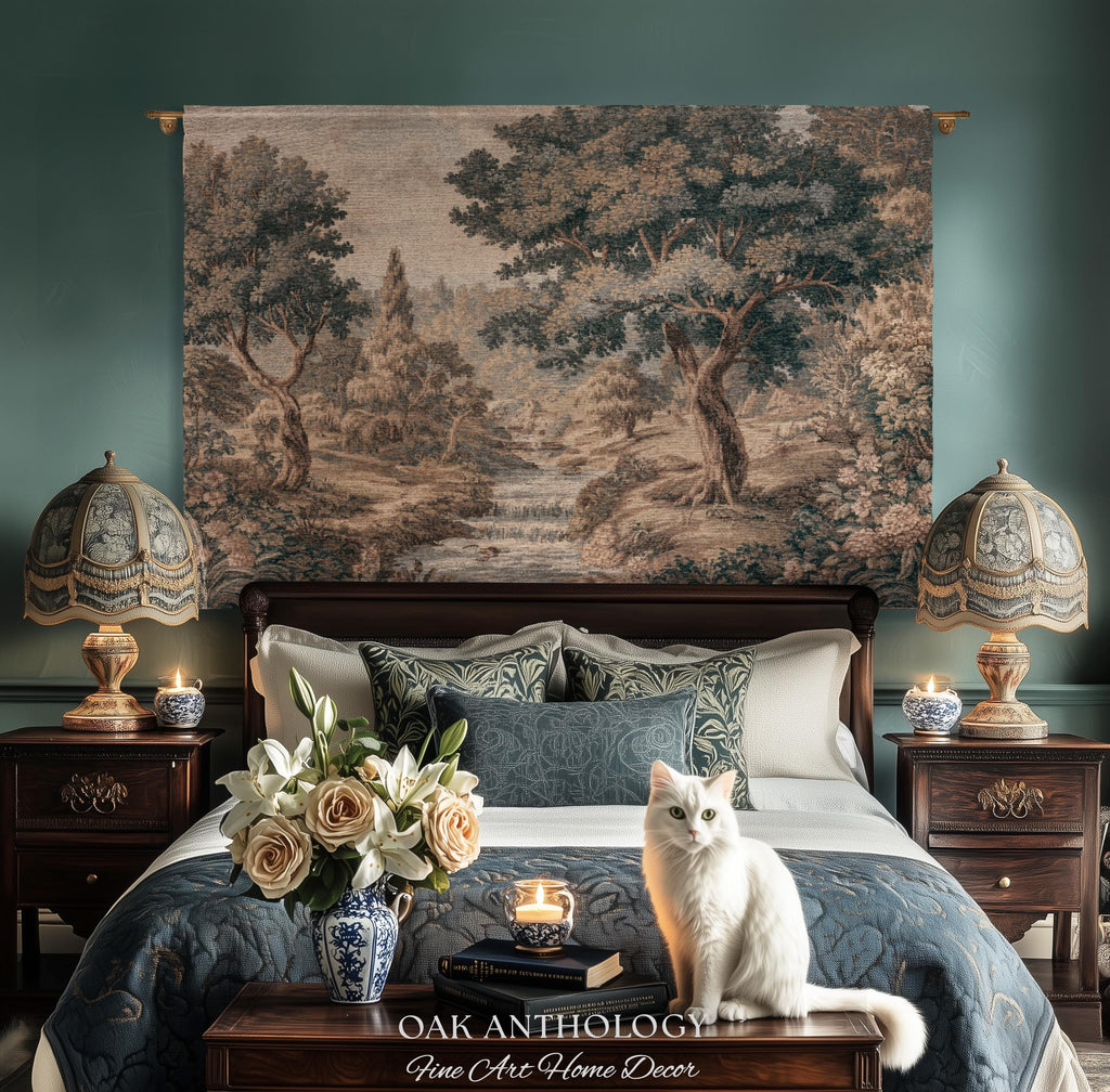Tranquil River Woodland Landscape Woven Wall Art Decor, Romantic European Forest Stream Scene Traditional Tapestry Textile Jacquard Weaving