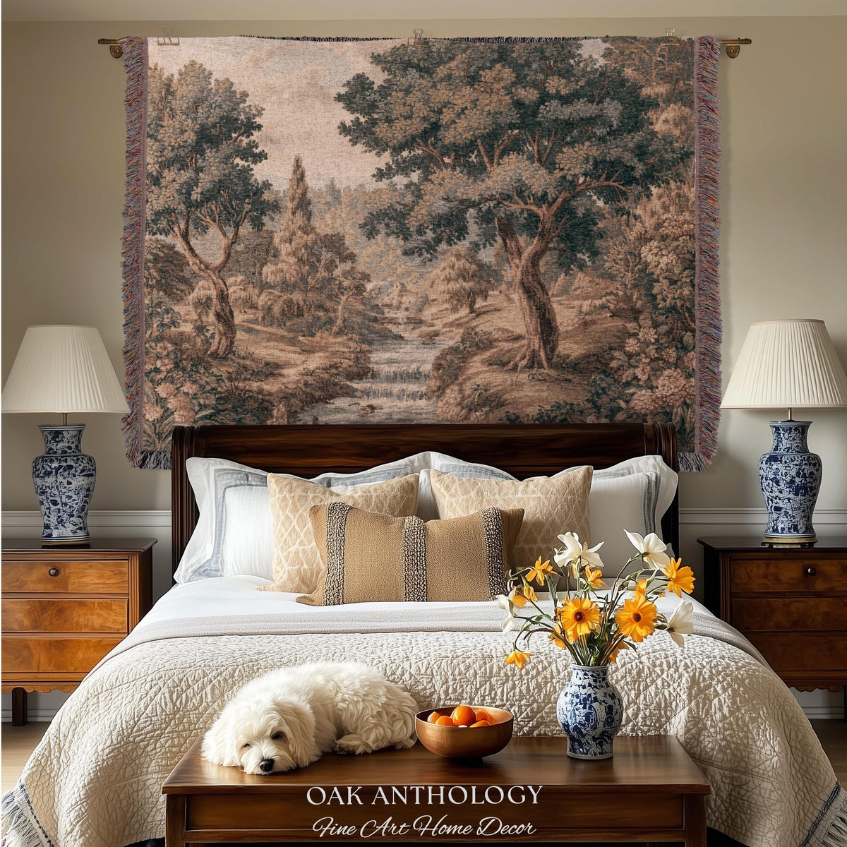 Tranquil River Woodland Landscape Woven Wall Art Decor, Romantic European Forest Stream Scene Traditional Tapestry Textile Jacquard Weaving