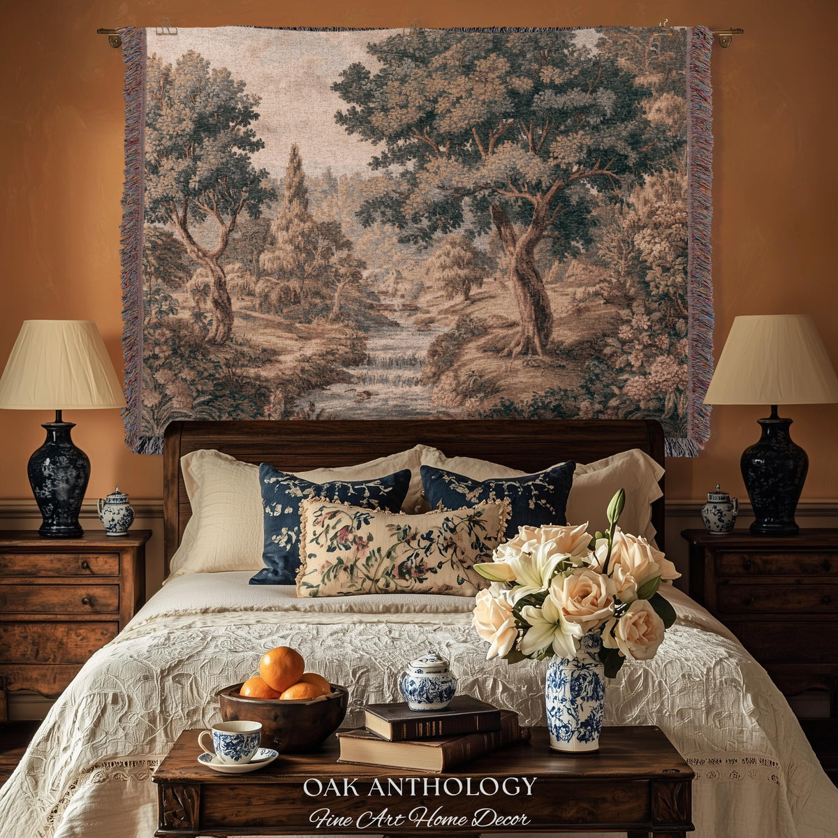 Tranquil River Woodland Landscape Woven Wall Art Decor, Romantic European Forest Stream Scene Traditional Tapestry Textile Jacquard Weaving
