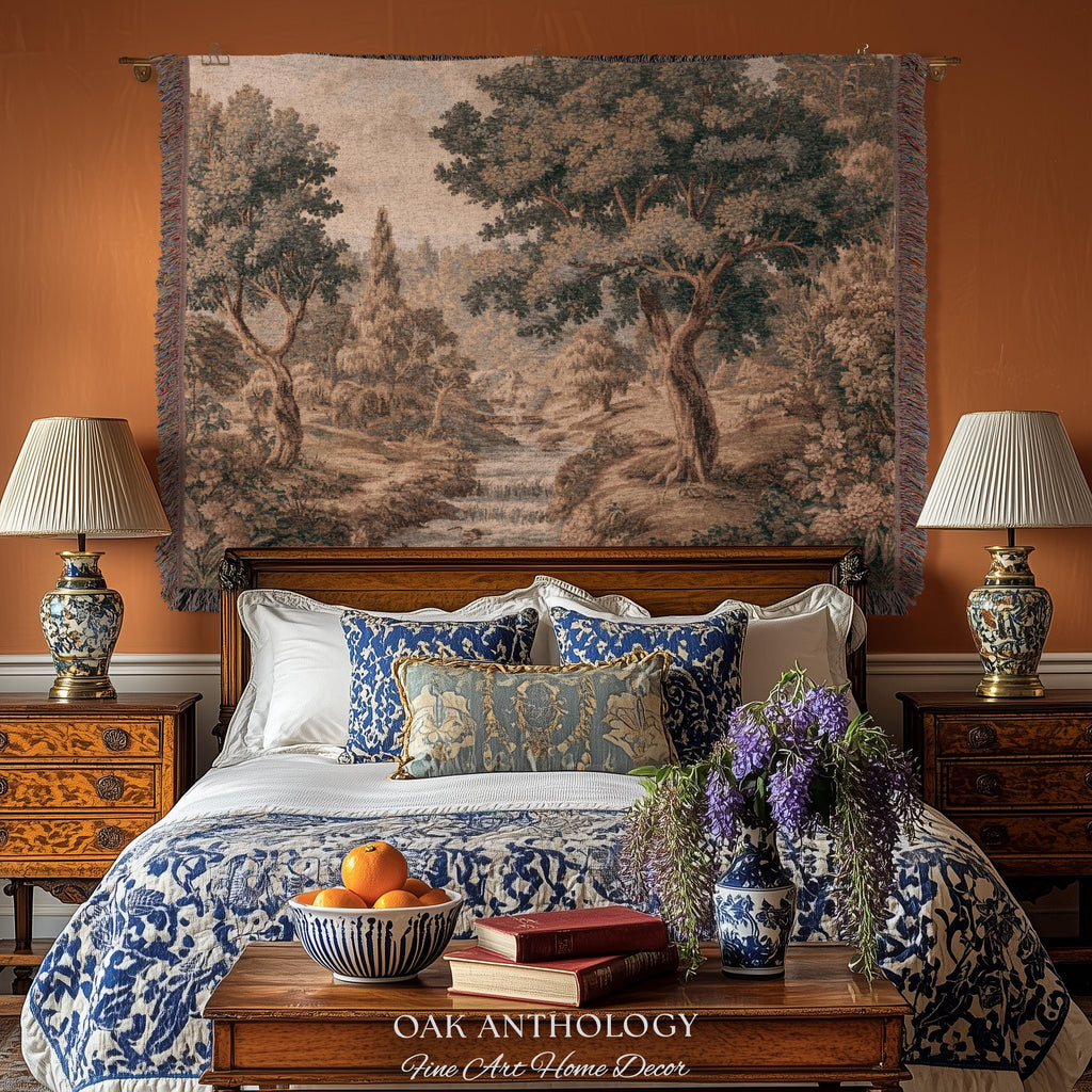 Tranquil River Woodland Landscape Woven Wall Art Decor, Romantic European Forest Stream Scene Traditional Tapestry Textile Jacquard Weaving