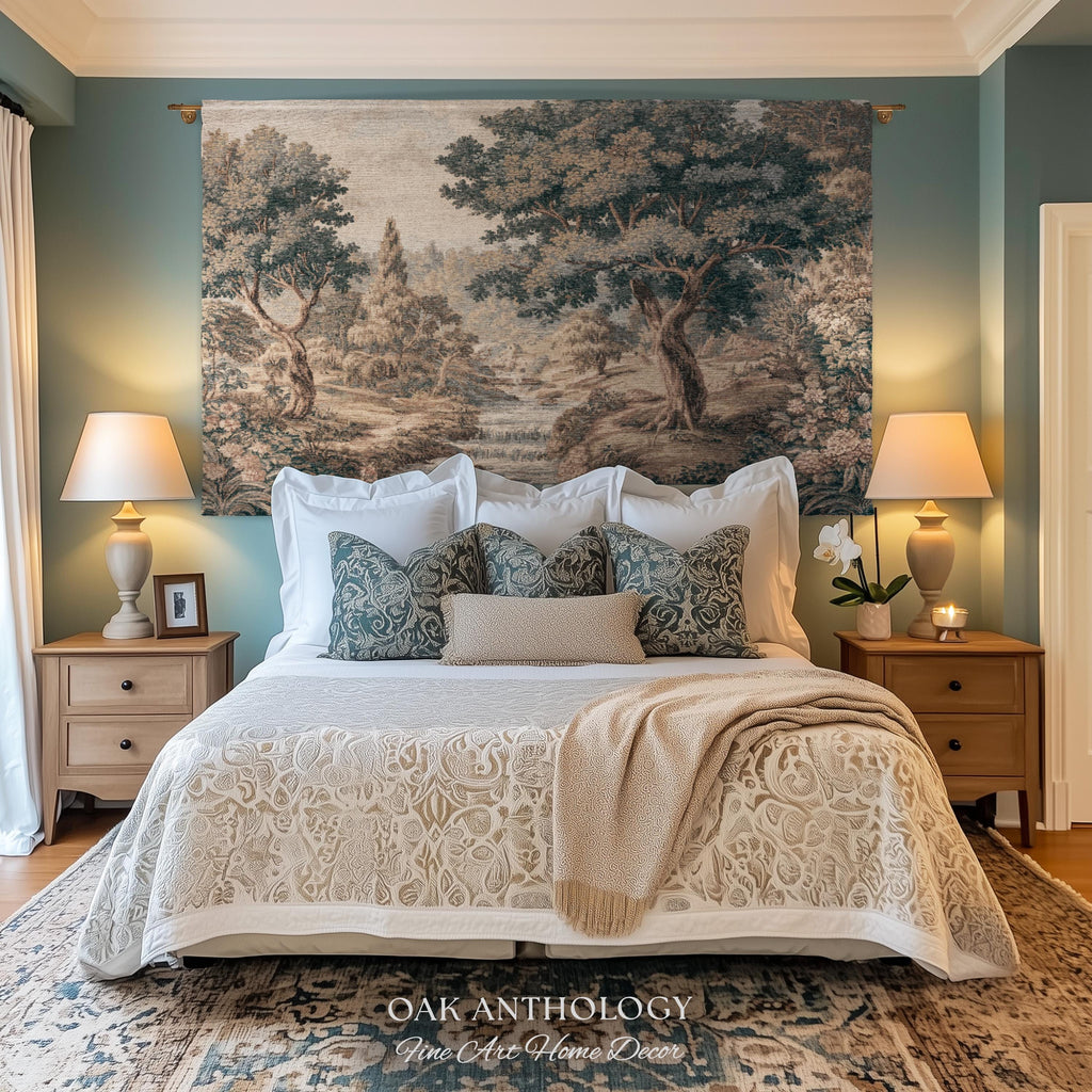 Tranquil River Woodland Landscape Woven Wall Art Decor, Romantic European Forest Stream Scene Traditional Tapestry Textile Jacquard Weaving