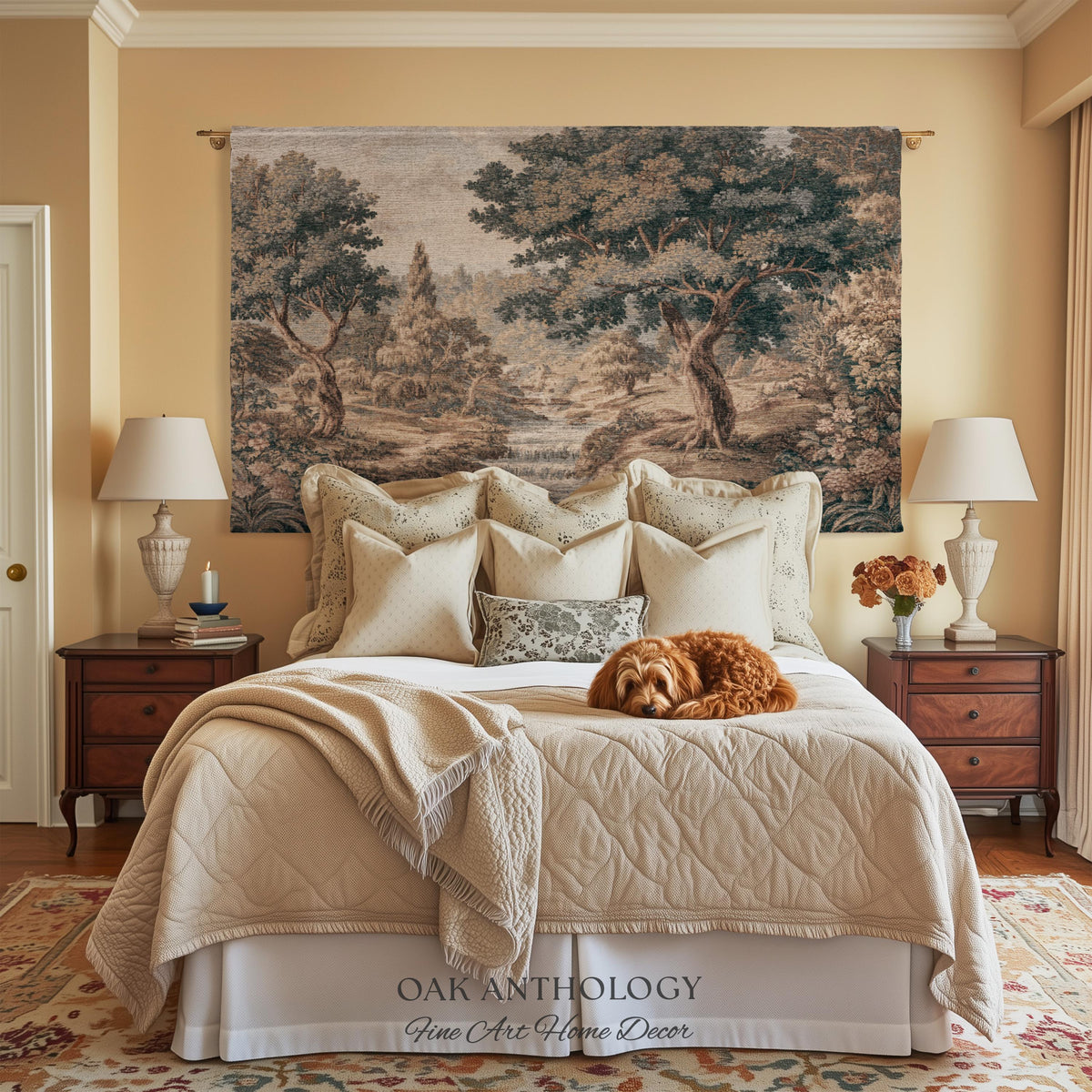 Tranquil River Woodland Landscape Woven Wall Art Decor, Romantic European Forest Stream Scene Traditional Tapestry Textile Jacquard Weaving