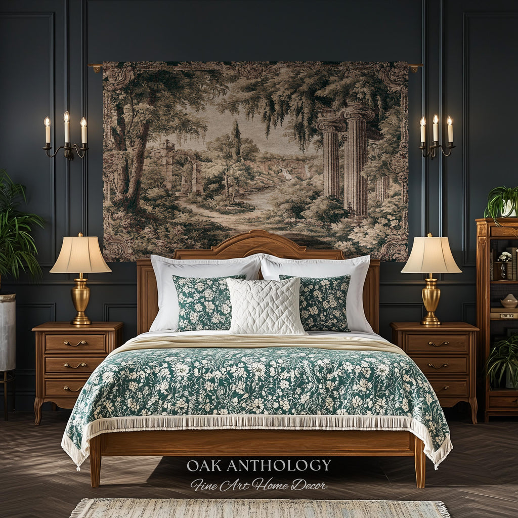 Classical Columns Garden Ruins Landscape Tapestry Woven Wall Hanging | Neoclassical Estate Vista Architectural Botanical Nature Textile Art