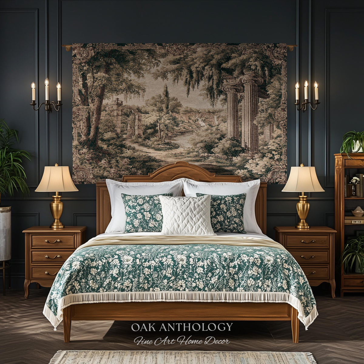 Classical Columns Garden Ruins Landscape Tapestry Woven Wall Hanging | Neoclassical Estate Vista Architectural Botanical Nature Textile Art