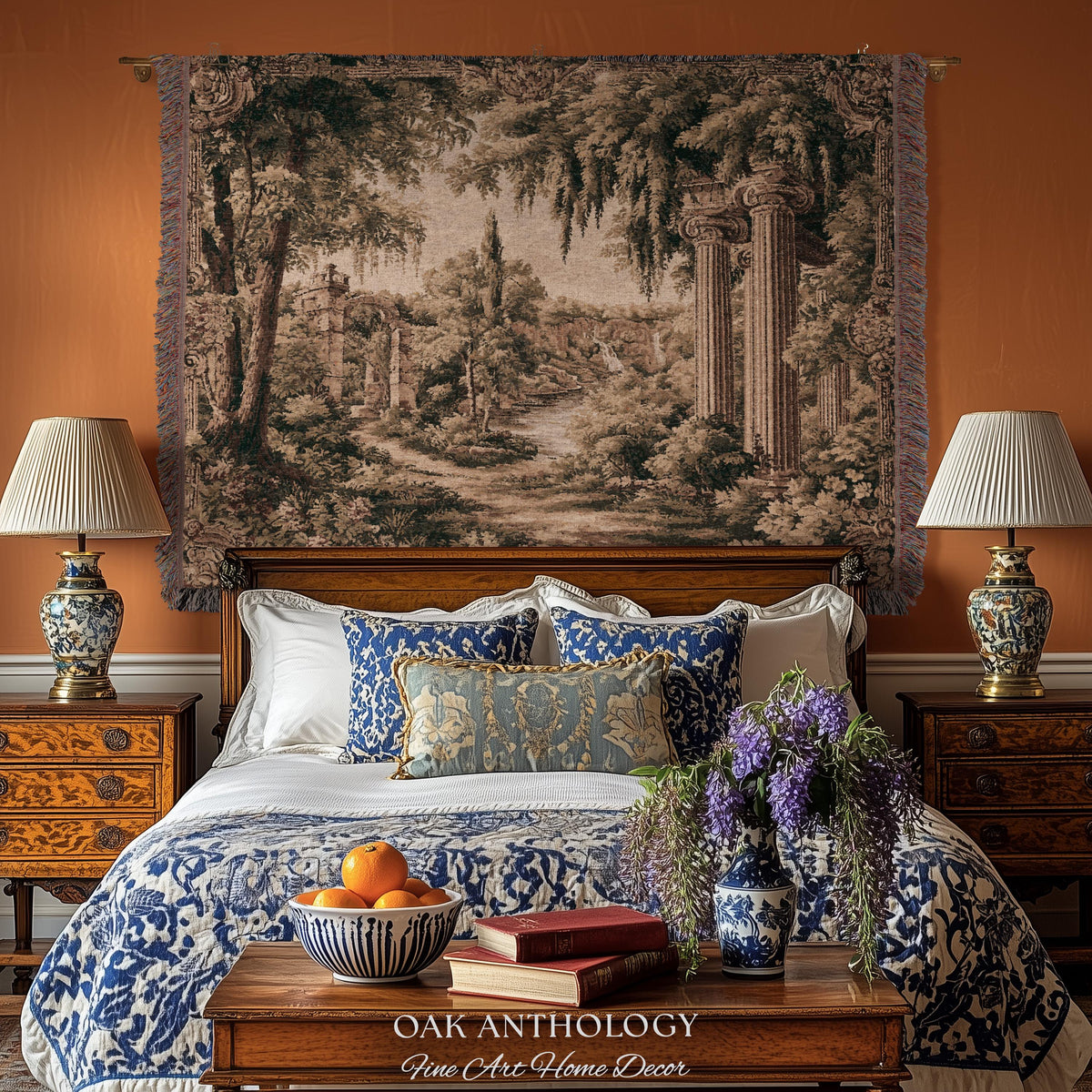 Classical Columns Garden Ruins Landscape Tapestry Woven Wall Hanging | Neoclassical Estate Vista Architectural Botanical Nature Textile Art