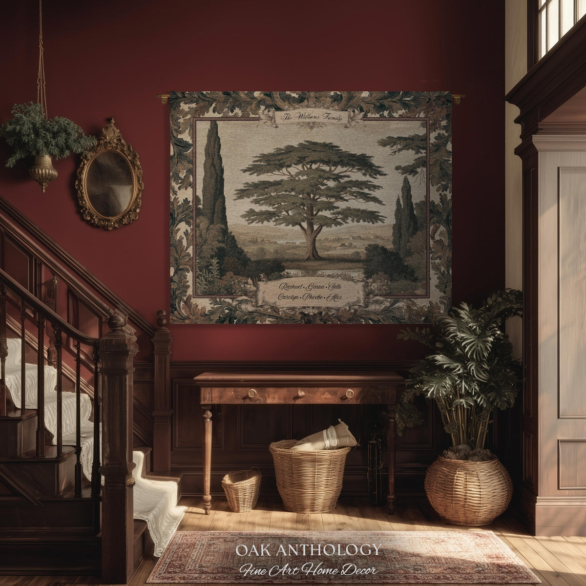 Majestic Cedar Tree Personalized Family Name Tapestry Wall Hanging | Custom Legacy Home Gift Verdure Woven Blanket Sentimental Keepsake Art