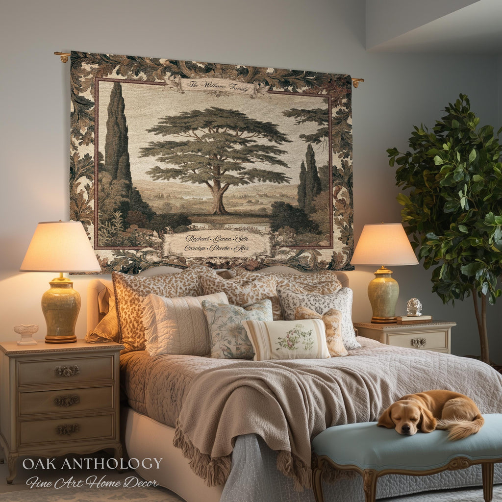 Majestic Cedar Tree Personalized Family Name Tapestry Wall Hanging | Custom Legacy Home Gift Verdure Woven Blanket Sentimental Keepsake Art