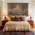 Regal Golden Sepia Hilltop Castle Verdure Tapestry Woven Wall Art | Antique Style Scenic Landscape Throw Romantic Countryside Classic Decor
