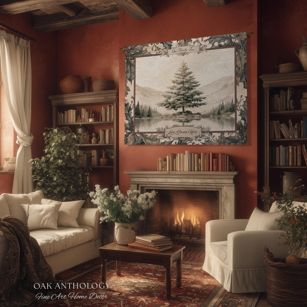 Serene Alpine Spruce Custom Family Tapestry Personalized Name Decor | Misty Lake Woven Throw Wintry Sentimental Legacy Heirloom Wall Hanging
