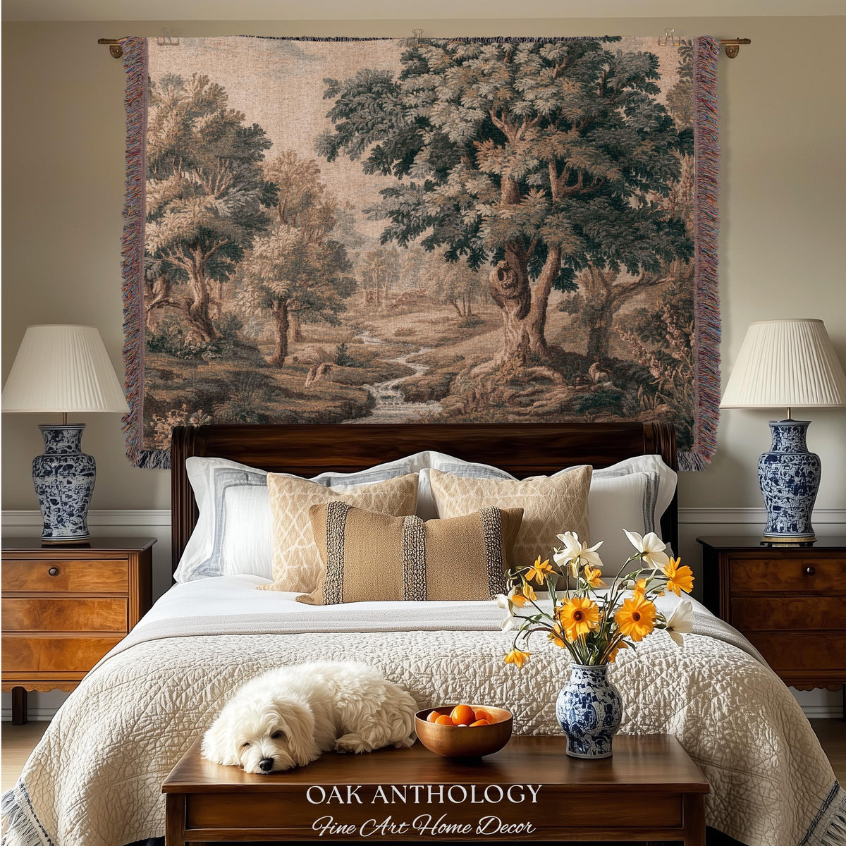 Charming Woodland Stream Scene Woven Tapestry Verdure Wall Art | Traditional Old World Charm Decor Forest Interior Jacquard Throw Blanket