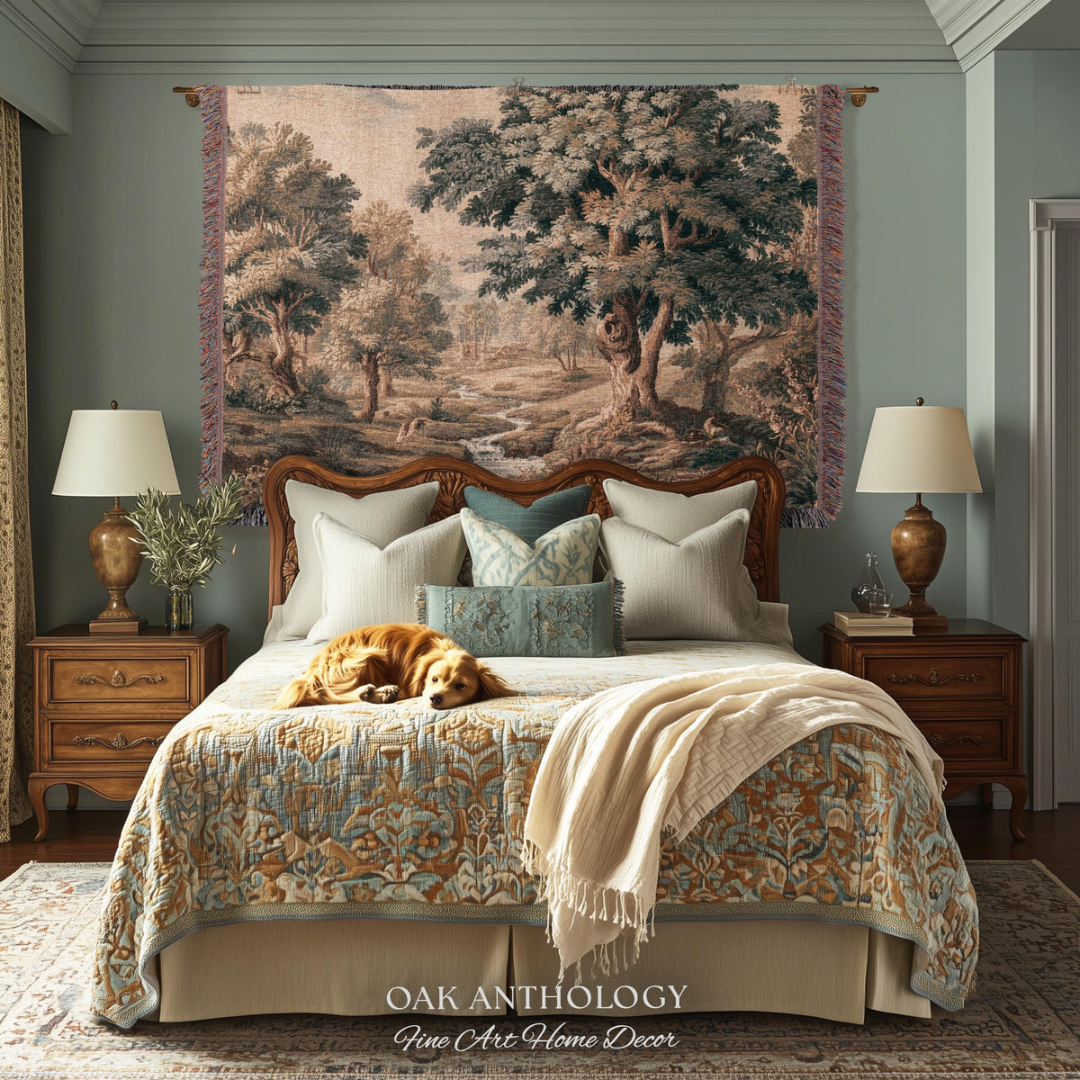 Charming Woodland Stream Scene Woven Tapestry Verdure Wall Art | Traditional Old World Charm Decor Forest Interior Jacquard Throw Blanket