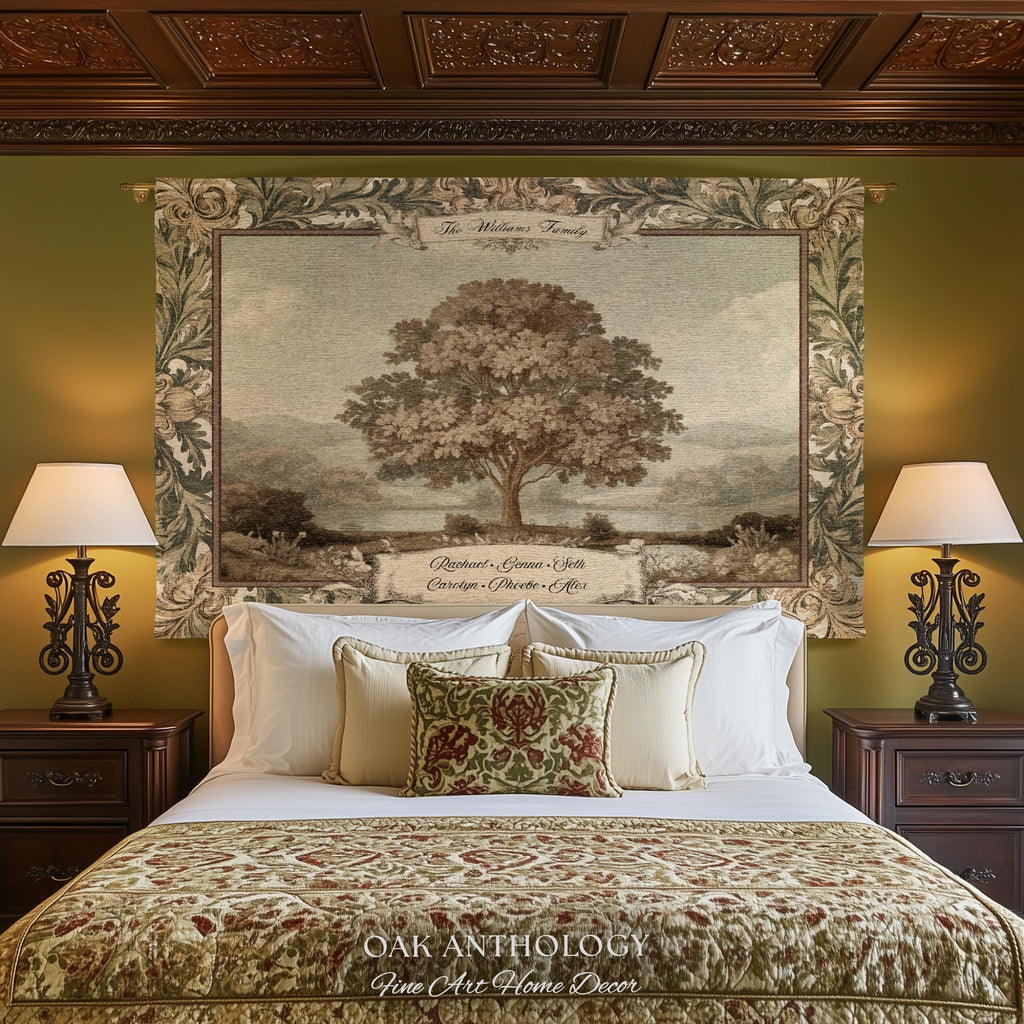 Old World Charm Wall Hanging Chestnut Family Tree Custom Names Tapestry | Heirloom Woven Throw Personalized Verdure Ancestral Keepsake Gift