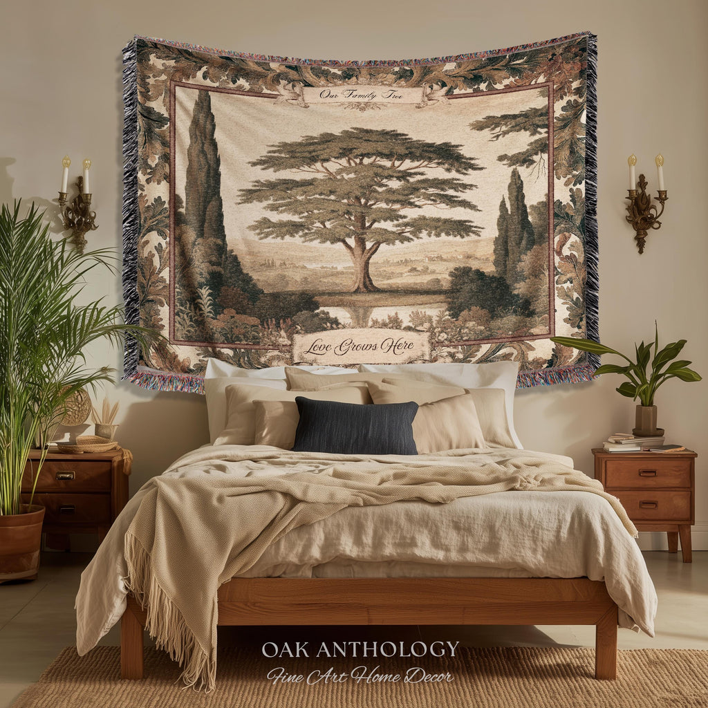 Majestic Cedar Tree Personalized Family Name Tapestry Wall Hanging | Custom Legacy Home Gift Verdure Woven Blanket Sentimental Keepsake Art