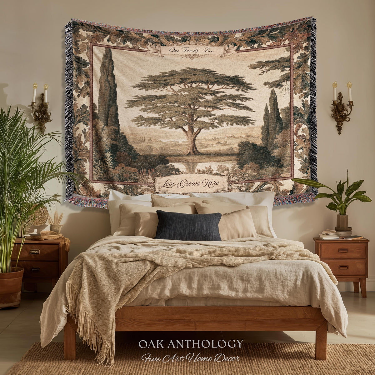 Majestic Cedar Tree Personalized Family Name Tapestry Wall Hanging | Custom Legacy Home Gift Verdure Woven Blanket Sentimental Keepsake Art