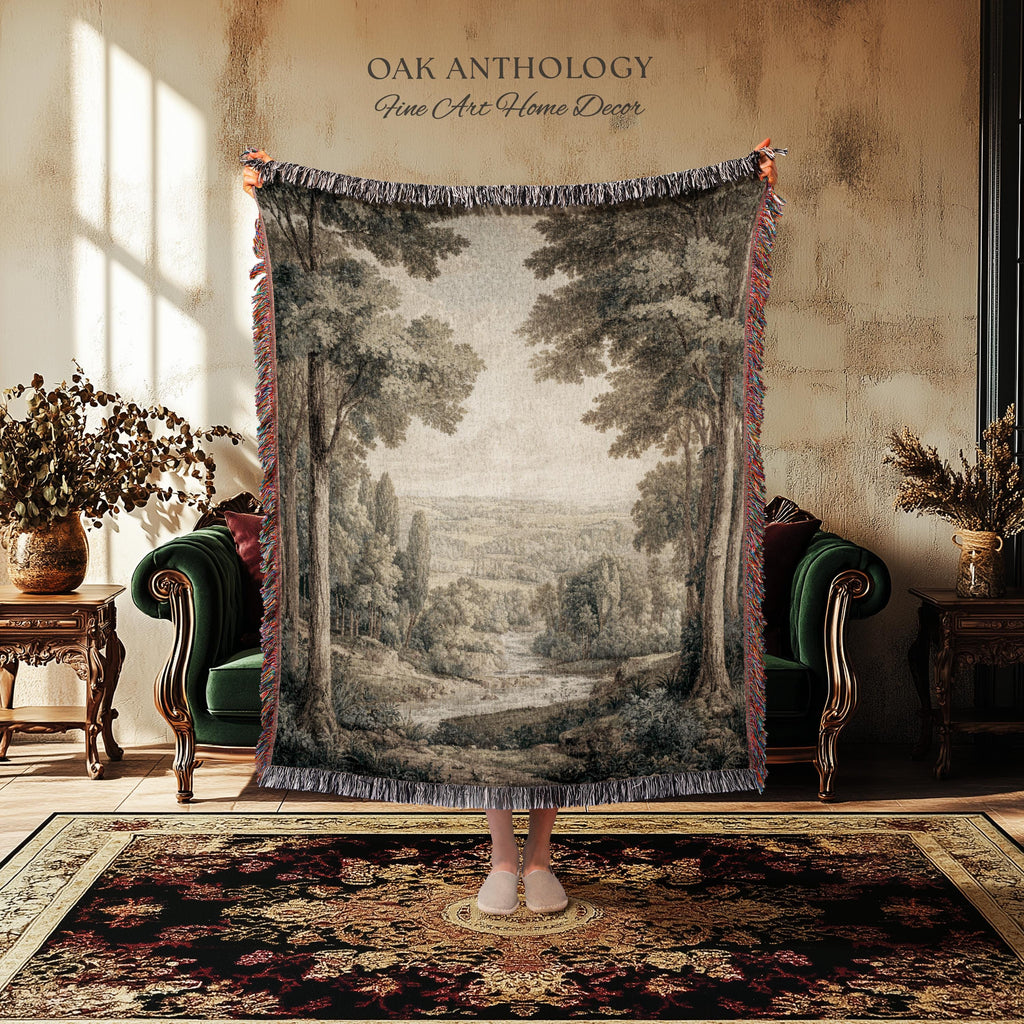 Classical Elegance River Valley Landscape Woven Tapestry Wall Hanging | Serene European Countryside Vintage Estate Style Rural Charm Decor