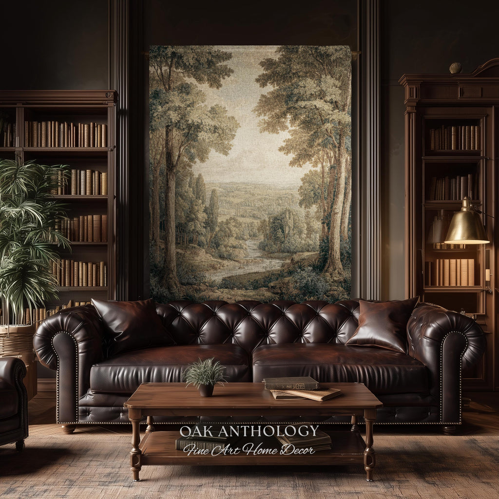Classical Elegance River Valley Landscape Woven Tapestry Wall Hanging | Serene European Countryside Vintage Estate Style Rural Charm Decor