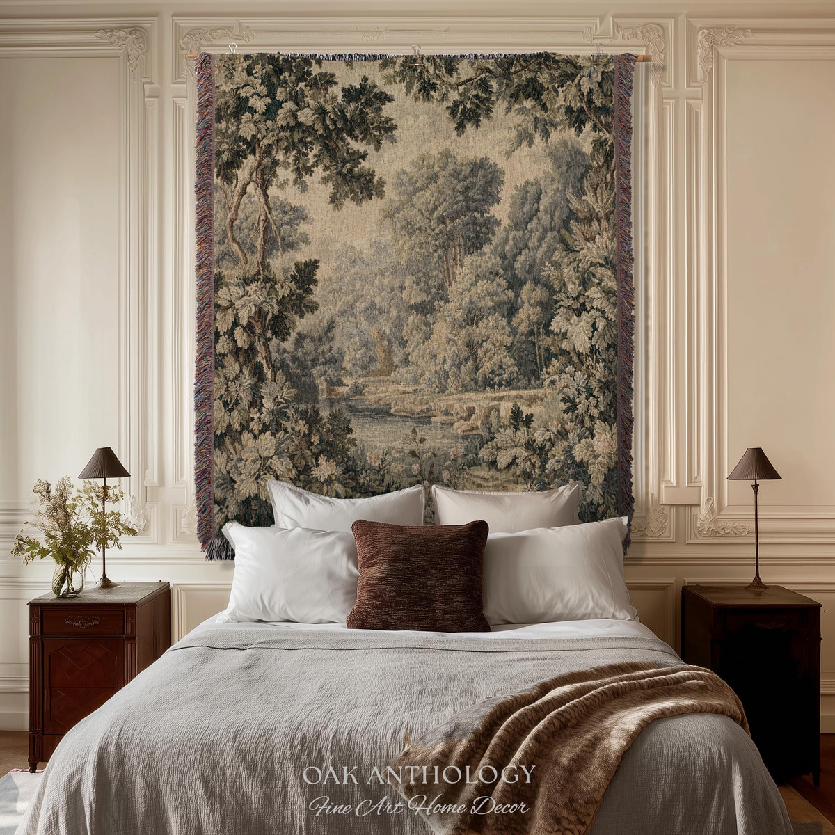 Elegant Rustic Art French Country Style Countryside Tapestry Woven Wall Hanging, Peaceful Nature Romantic Classical Charm Scenic River Decor