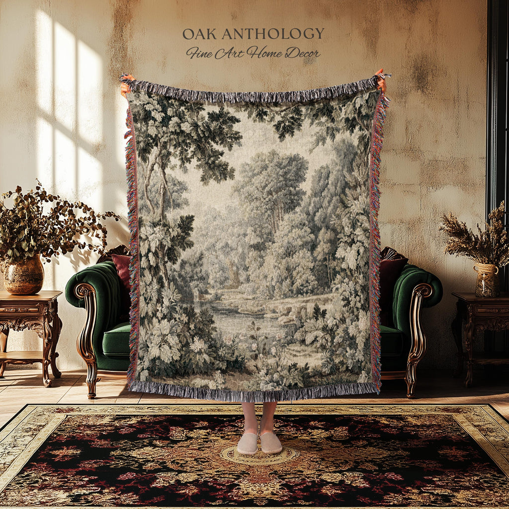Elegant Rustic Art French Country Style Countryside Tapestry Woven Wall Hanging, Peaceful Nature Romantic Classical Charm Scenic River Decor