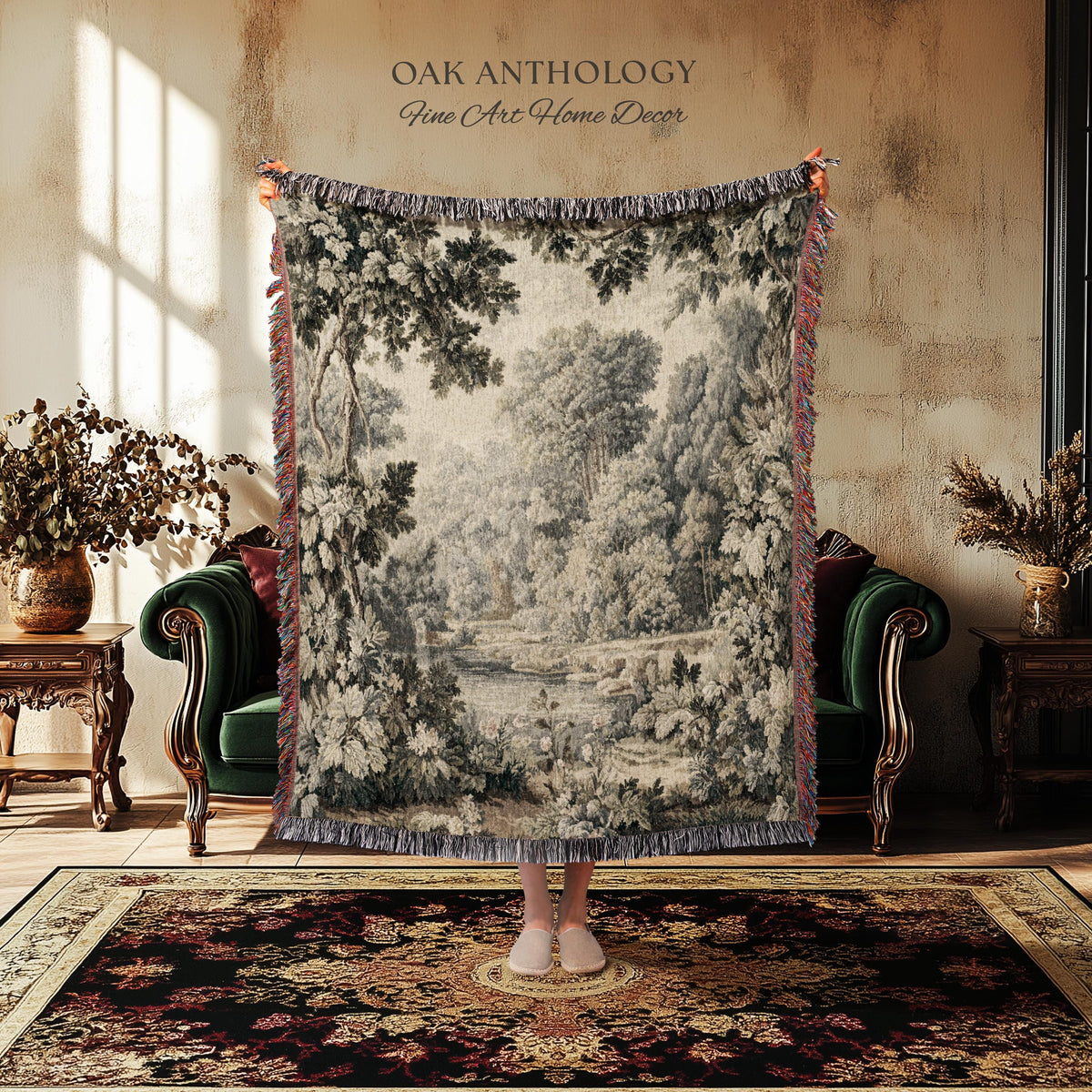 Elegant Rustic Art French Country Style Countryside Tapestry Woven Wall Hanging, Peaceful Nature Romantic Classical Charm Scenic River Decor