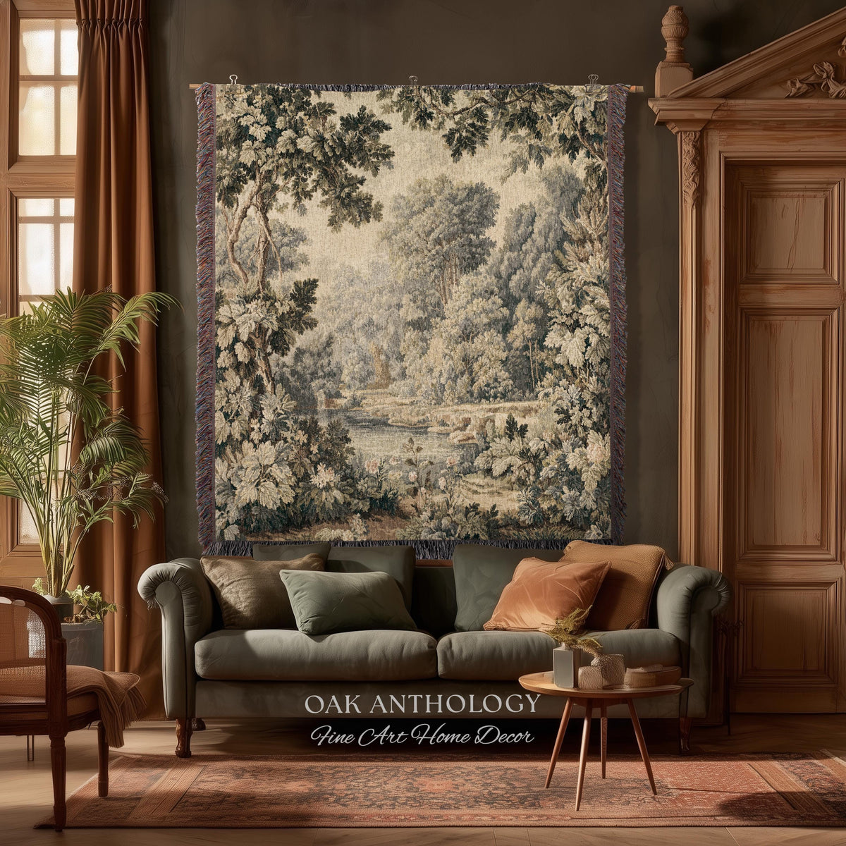 Elegant Rustic Art French Country Style Countryside Tapestry Woven Wall Hanging, Peaceful Nature Romantic Classical Charm Scenic River Decor