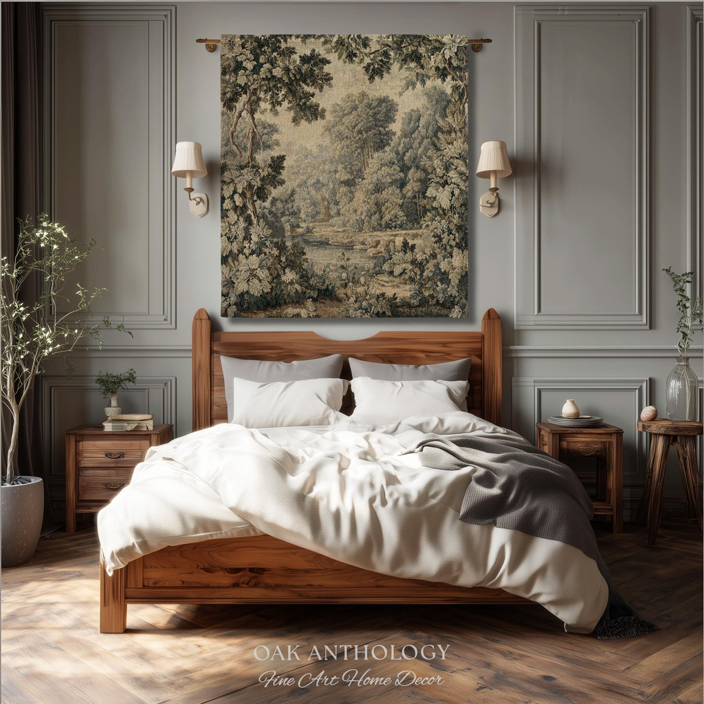 Elegant Rustic Art French Country Style Countryside Tapestry Woven Wall Hanging, Peaceful Nature Romantic Classical Charm Scenic River Decor