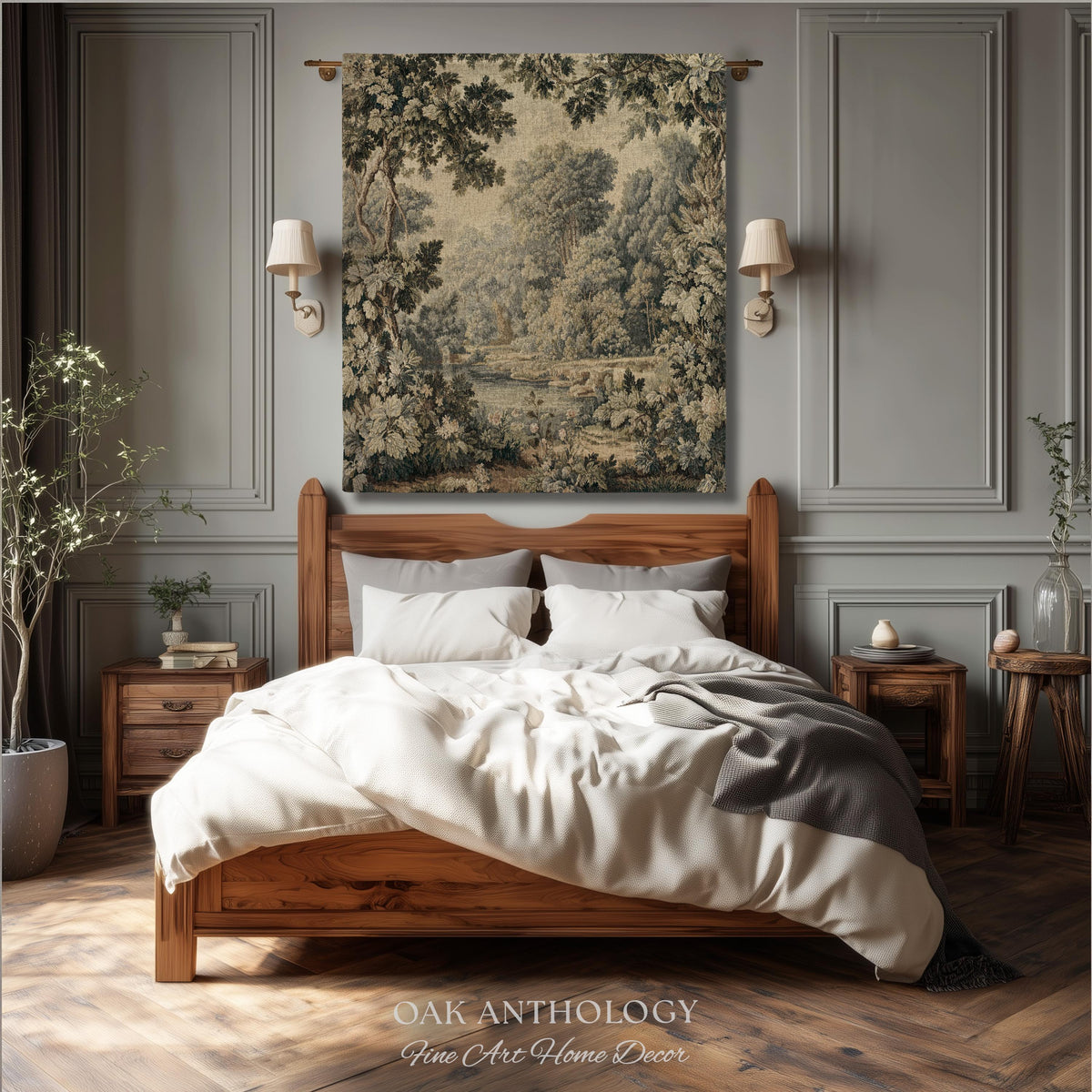Elegant Rustic Art French Country Style Countryside Tapestry Woven Wall Hanging, Peaceful Nature Romantic Classical Charm Scenic River Decor
