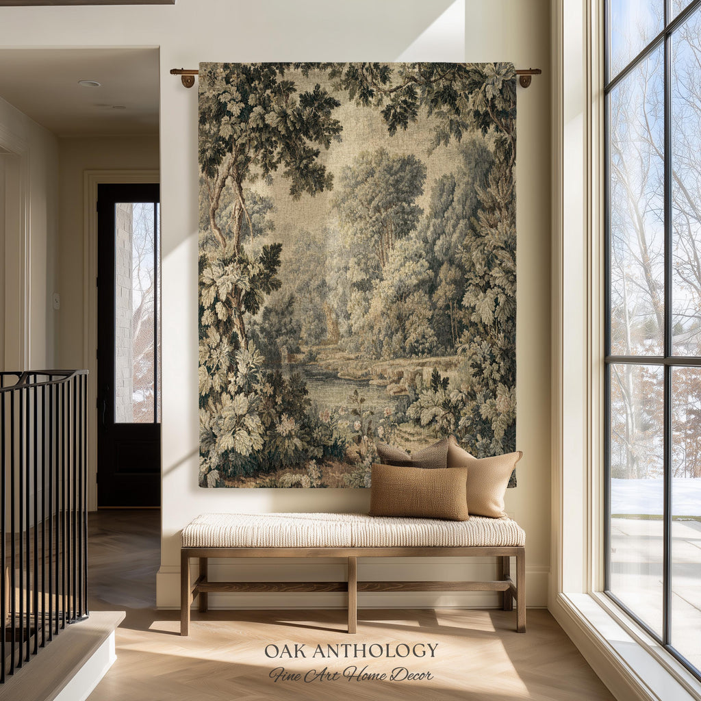 Elegant Rustic Art French Country Style Countryside Tapestry Woven Wall Hanging, Peaceful Nature Romantic Classical Charm Scenic River Decor