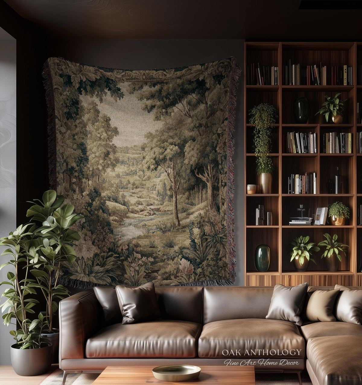 French Floral Woodland River Tapestry Aubusson Style Romantic Rolling Hills Decor | Old World Verdure European Elegant Rustic Charm Wall Art