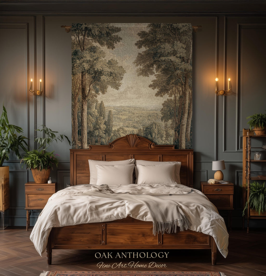 Classical Elegance River Valley Landscape Woven Tapestry Wall Hanging | Serene European Countryside Vintage Estate Style Rural Charm Decor