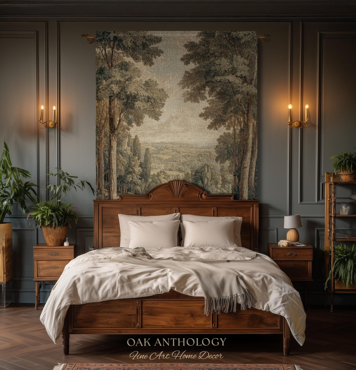Classical Elegance River Valley Landscape Woven Tapestry Wall Hanging | Serene European Countryside Vintage Estate Style Rural Charm Decor