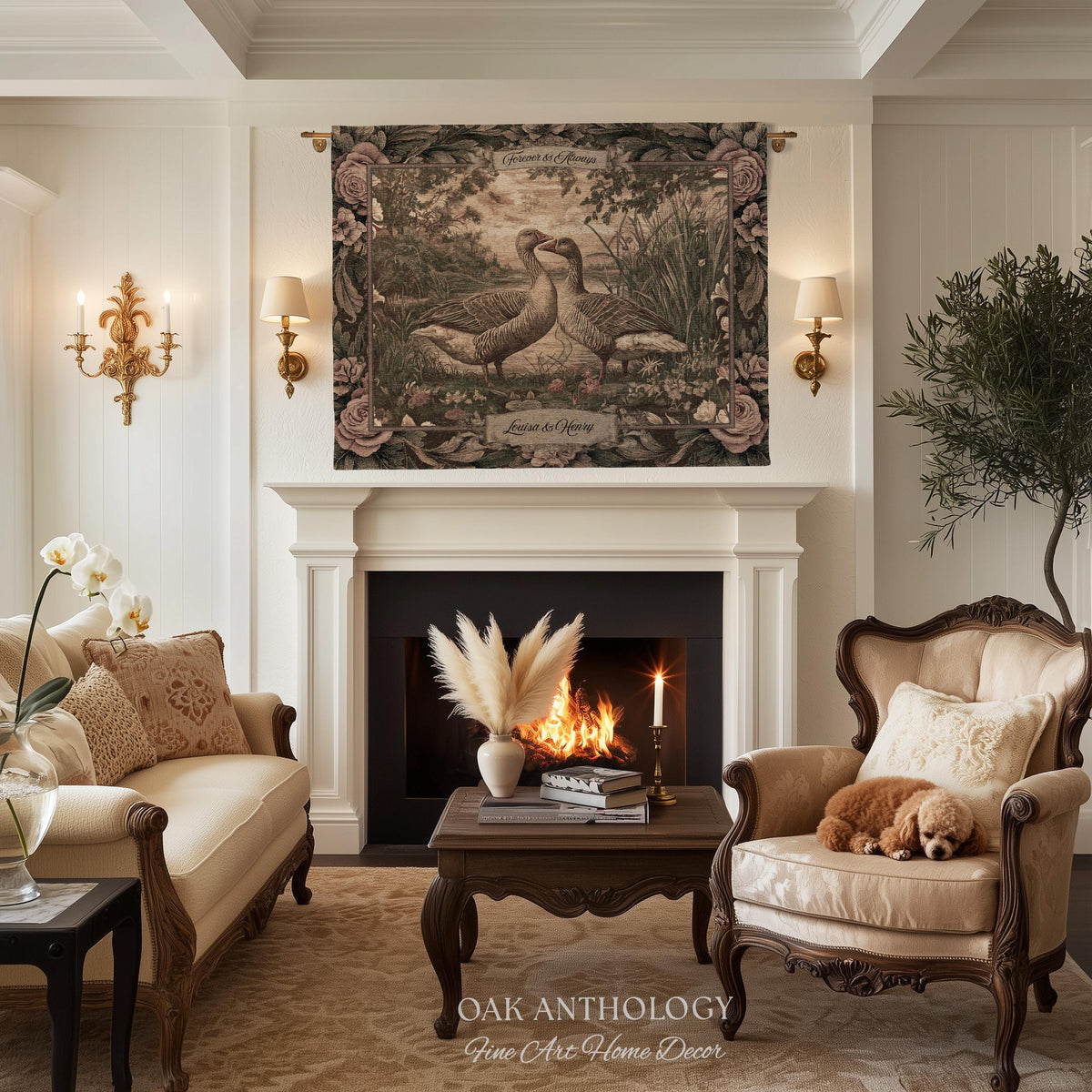 Traditional Romantic Vintage Goose Art Tapestry Throw Blanket Wall Hanging | Timeless Mr and Mrs Decor Wedding Anniversary Love Story Gift
