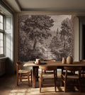 Classic Countryside Scenic Woodland Tapestry Woven Throw Muted Tone Sepia Wall Decor | Timeless Heirloom Neutral Landscape Soft Nature Art