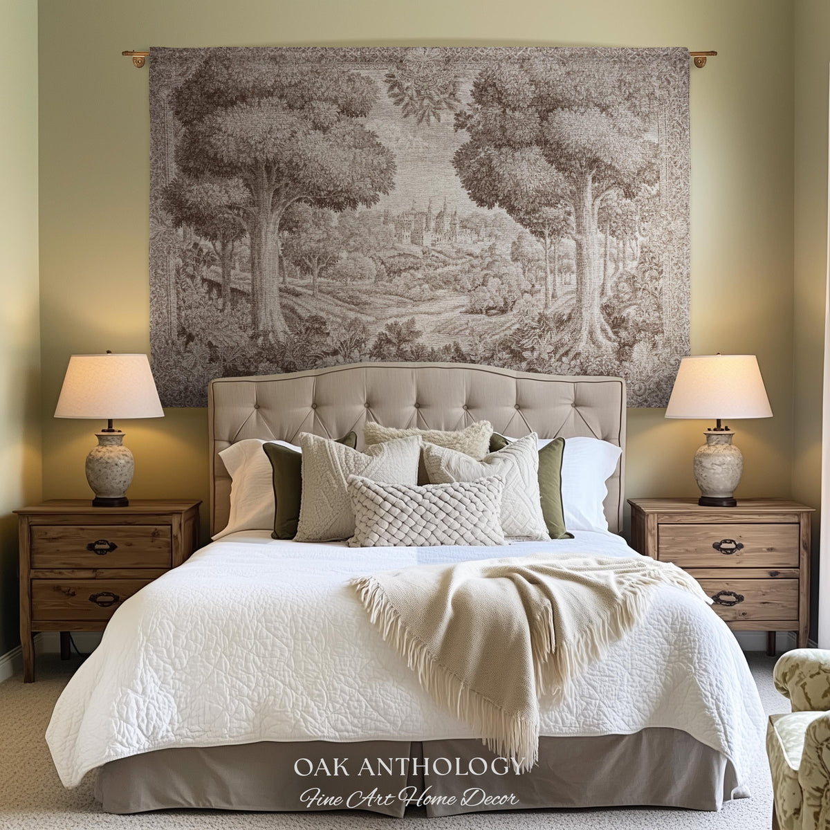 Castle Scenery Old World Tapestry Sepia Landscape Art | French Chateau Decor Woven Throw Blanket Romantic Classical Countryside Wall Hanging