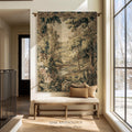 French Floral Woodland River Tapestry Aubusson Style Romantic Rolling Hills Decor | Old World Verdure European Elegant Rustic Charm Wall Art