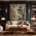 Old World Charm Elegant Landscape Rustic Nature Botanical Art Living Room Decor | Antique Verdure Forest Stream Woven Tapestry Wall Hanging