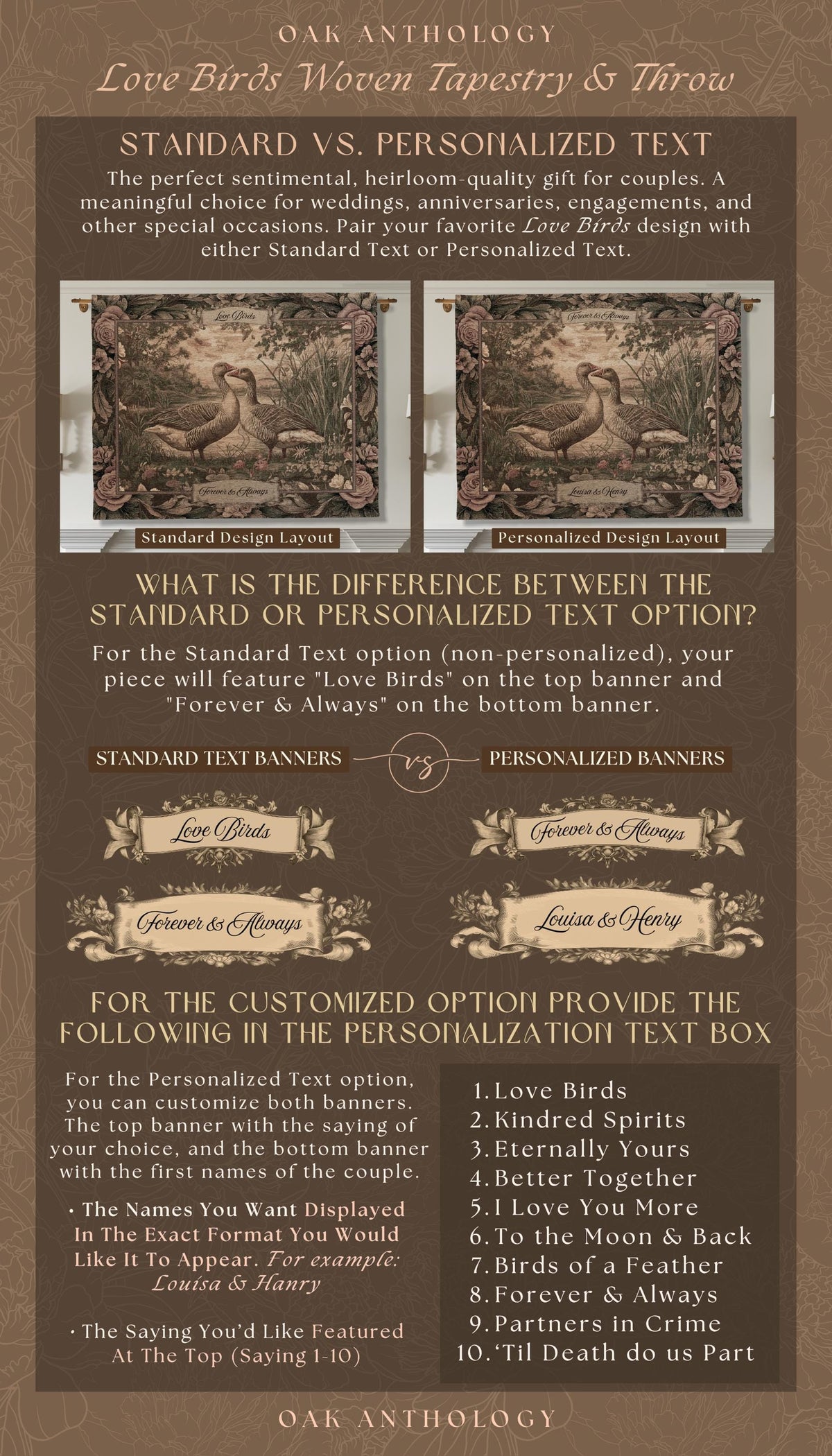 Traditional Romantic Vintage Goose Art Tapestry Throw Blanket Wall Hanging | Timeless Mr and Mrs Decor Wedding Anniversary Love Story Gift