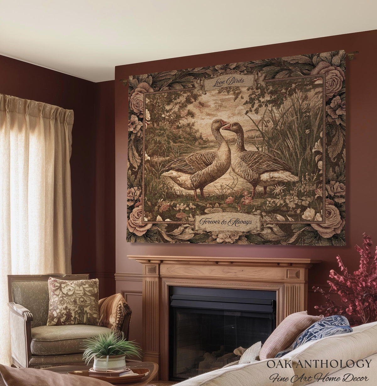 Traditional Romantic Vintage Goose Art Tapestry Throw Blanket Wall Hanging | Timeless Mr and Mrs Decor Wedding Anniversary Love Story Gift