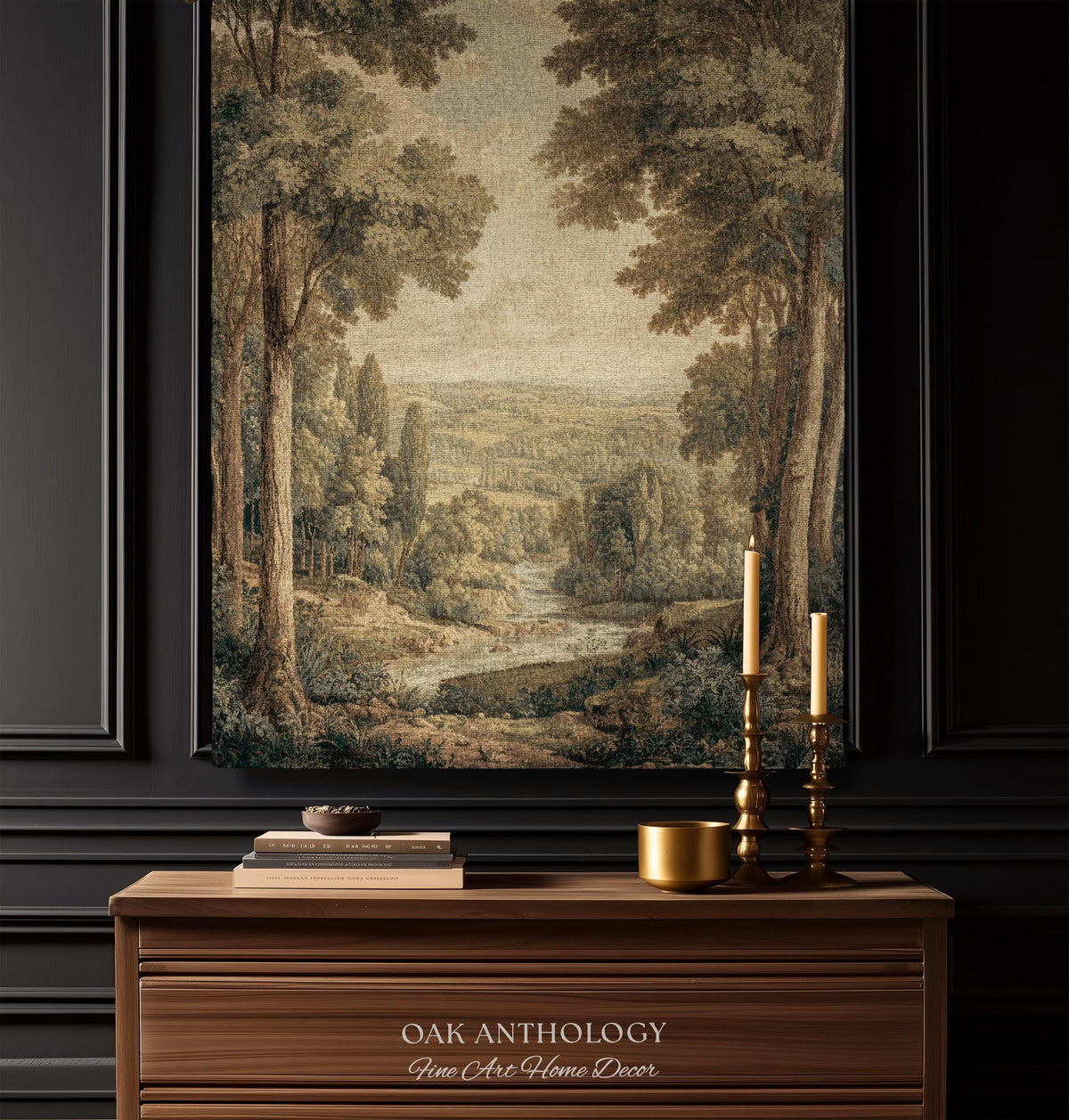 Classical Elegance River Valley Landscape Woven Tapestry Wall Hanging | Serene European Countryside Vintage Estate Style Rural Charm Decor