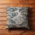 Misty Woodland Stream Scene Woven Cushion Waterfall Landscape Tapestry Pillow | Serene Forest Grove Classical Elegance Textile Accent Decor