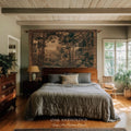 Sepia Forest Grove Landscape Tapestry Classic European Pastoral Scene | Rustic Heritage Baroque Verdure Woven Woodland Old World Wall Art