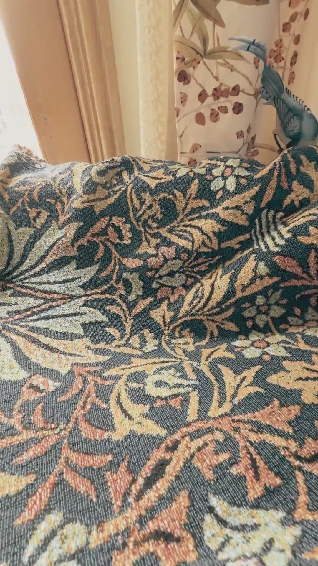 Serene River Scene French Aubusson Verdure Tapestry Woven Wall Hanging | Antique Bird Botanical Landscape Classical Textile Above Bed Art